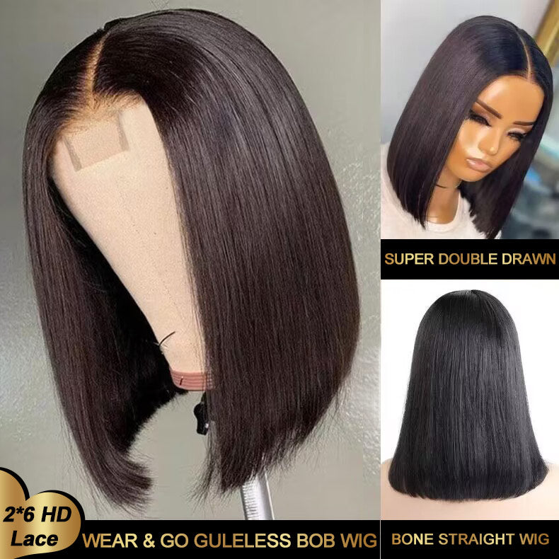 Double Drawn 2x6 Glueless Bob Wig